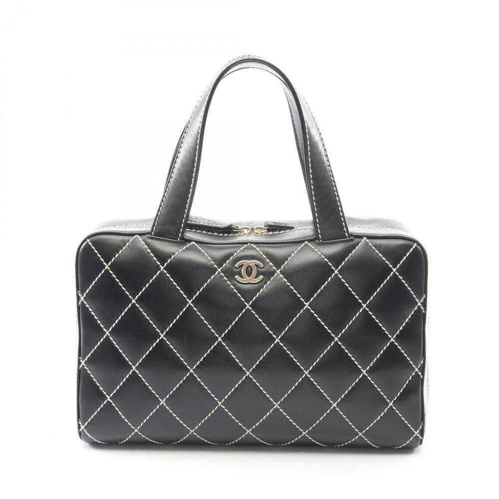 Chanel Wild Stitch Handbag Leather Black